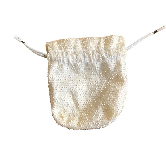 Vintage Cream Reversible Beaded Drawstring Clutch - Picture 3 of 7